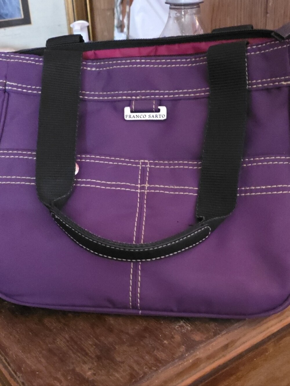 Franco Sarto Purple Lunch Tote with Black Handles And Lots Of Pockets